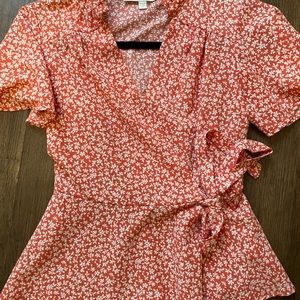 Floral Wrap Top - Orange